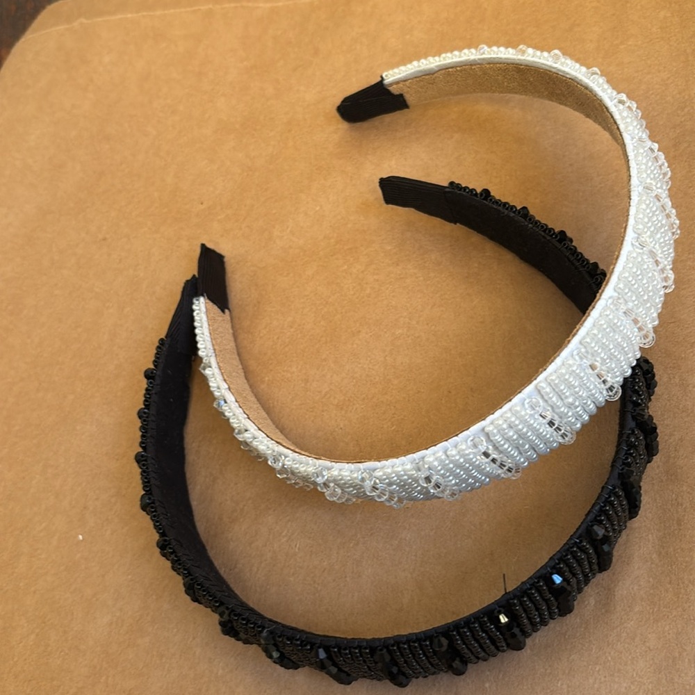 Headbands for hair black and cream sequins & beads (Set of 2) last pair - Picture 2 of 4